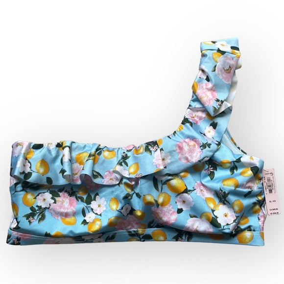 Victoria's Secret Swim Bikini Top XL One Shoulder Ruffle Blue Lemon Feminine - Picture 9 of 10